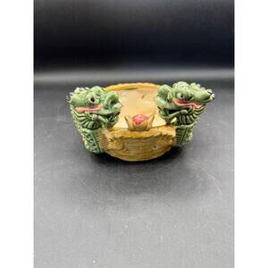 Art Pottery Double Dragon Planter Bowl Dish 7” Succulent Garden Temple